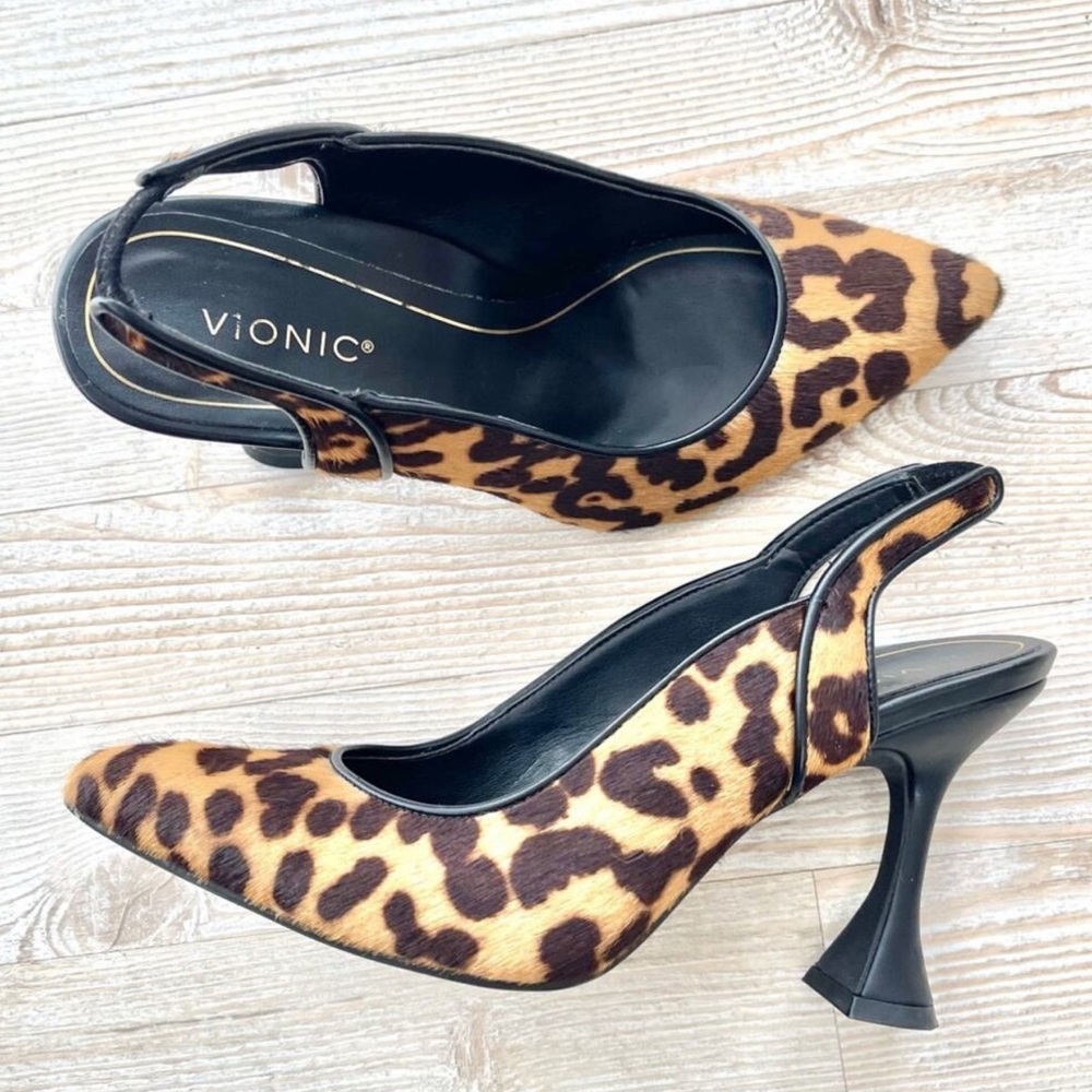 Vionic Adalena Leopard Calf Hair Slingback Pumps | Size 7